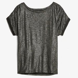 NEW Express Metallic Ruched Sleeve Tee Black XS